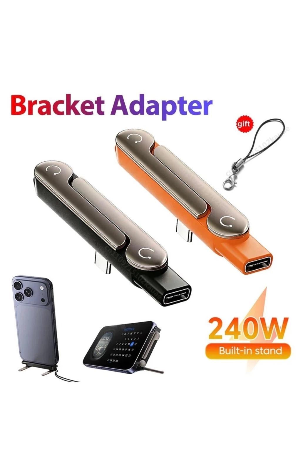 2-in-1 Invisible Holder Charger Cable–240W Fast Charging Cord with Phone Stand