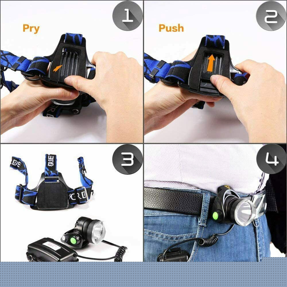 UK Rechargeable LED Headlamp  Head Torch Zoom Headlight Super Bright Flashlight 3 Modes Work Light With 2 Li-ion Batteries