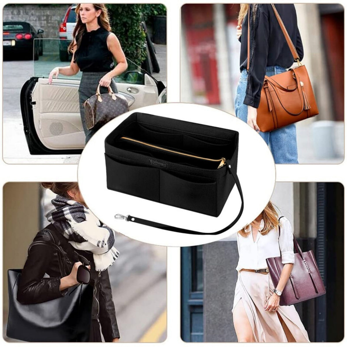 Women Ace Organizer Handbag Felt Travel Bag Insert Liner Makeup Organiser Pouch