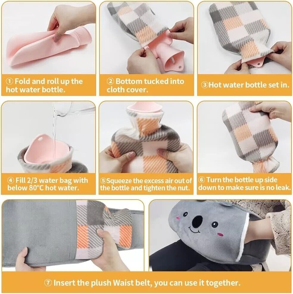 1000ML Hot Water Bottle Warmer Plush Faux Fur Waist Cover Belt Warmer Bottles UK