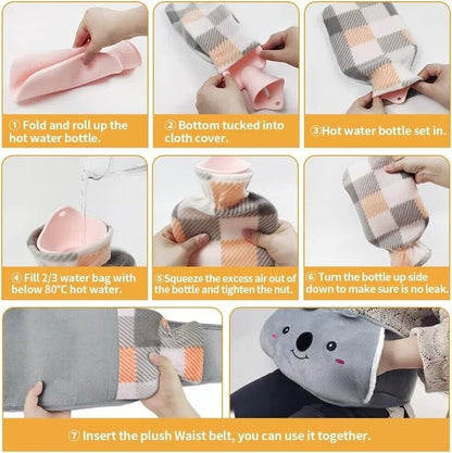 1000ML Hot Water Bottle Warmer Plush Faux Fur Waist Cover Belt Warmer Bottles UK