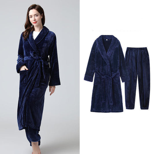 Thick Warm Flannel Bathrobe / Pajama Set – Winter Lounge Wear