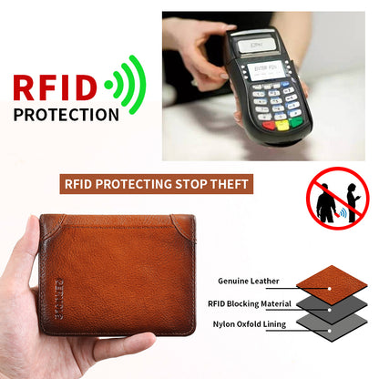 Mens Wallet Genuine Leather RFID Card Holders Cowhide Zip Coin Pocket Wallets For Men