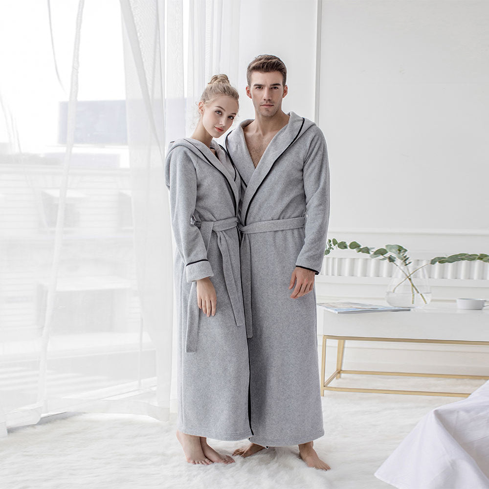 Men's And Women's Rabbit Hair Long Hooded Bathrobes Can Be Worn As Home Clothes