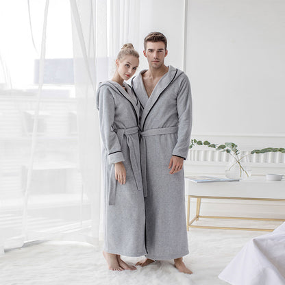 Men's And Women's Rabbit Hair Long Hooded Bathrobes Can Be Worn As Home Clothes
