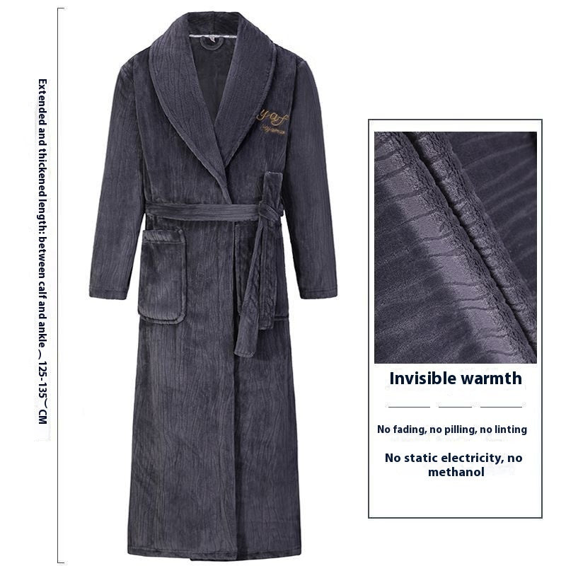 Men’s Winter Thermal Bathrobe – Thickened Coral Velvet Robe with Adjustable Belt