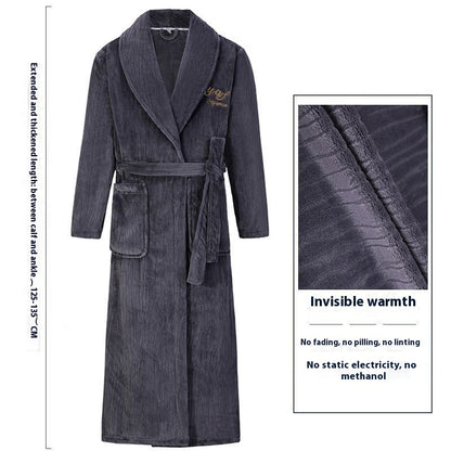 Men’s Winter Thermal Bathrobe – Thickened Coral Velvet Robe with Adjustable Belt