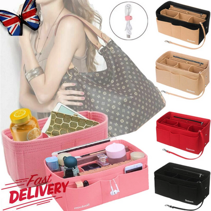 Ladies Felt Handbag Organiser Insert Liner Makeup Travel Bag Purse Pouch M L XL
