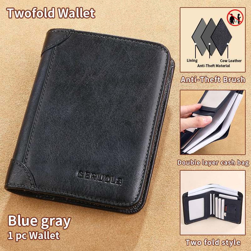 Mens Wallet Genuine Leather RFID Card Holders Cowhide Zip Coin Pocket Wallets For Men