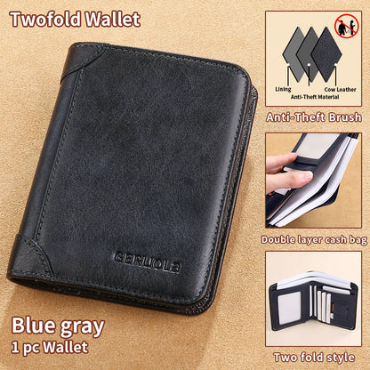 Mens Wallet Genuine Leather RFID Card Holders Cowhide Zip Coin Pocket Wallets For Men