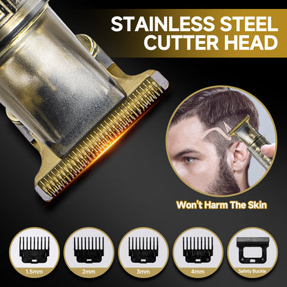 Professional Cordless Hair Trimmer for Men – T-Blade Beard & Hair Clipper with LED Display