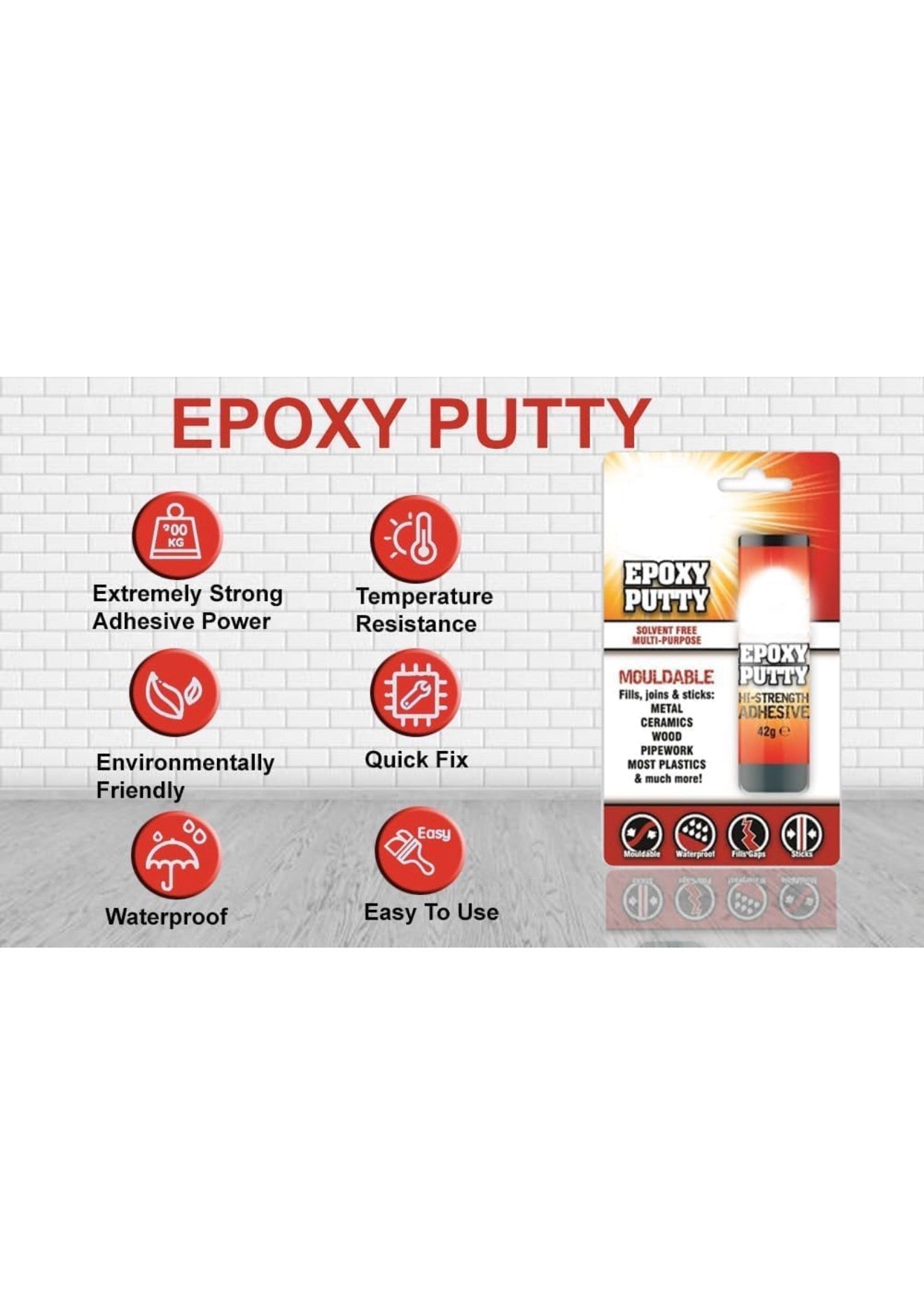 2 x Waterproof Epoxy Putty Sticks – Heavy duty Metals, Ceramics, Wood, Pipework Filler