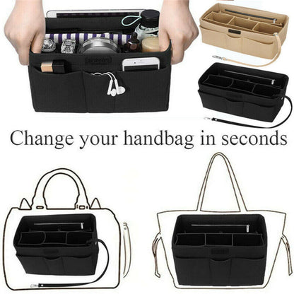 Ladies Felt Handbag Organiser Insert Liner Makeup Travel Bag Purse Pouch M L XL
