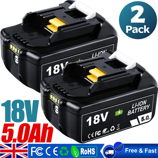 2 Pack For 18V Battery 5.0Ah Li-Ion BL1830 BL1850 BL1860 BL1840 LXT LED