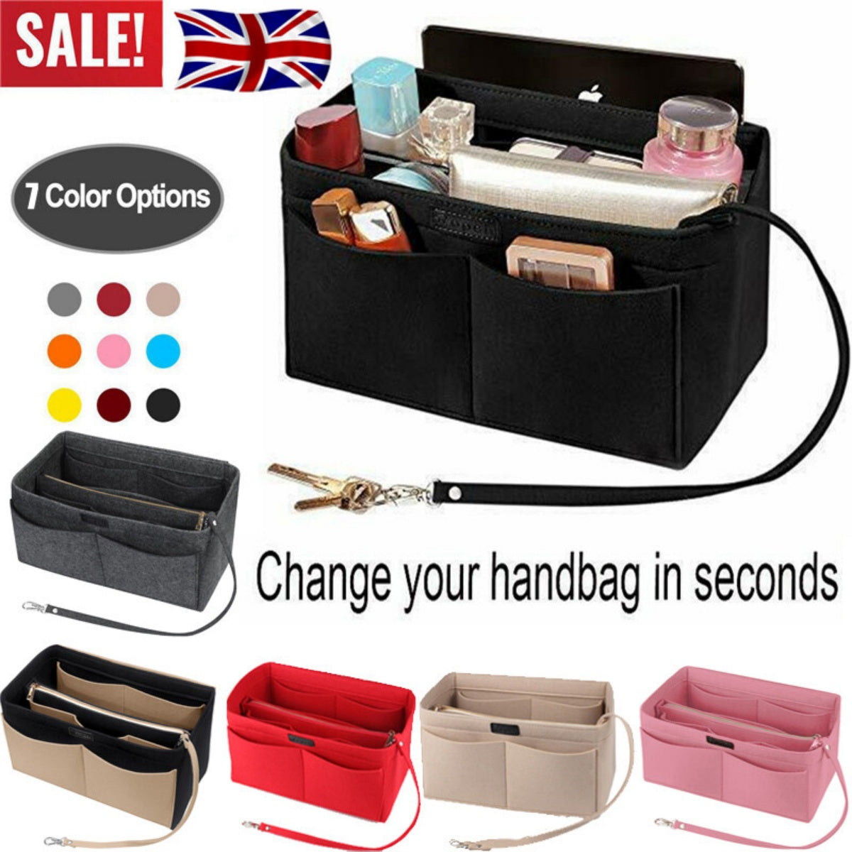 Women Ace Organizer Handbag Felt Travel Bag Insert Liner Makeup Organiser Pouch