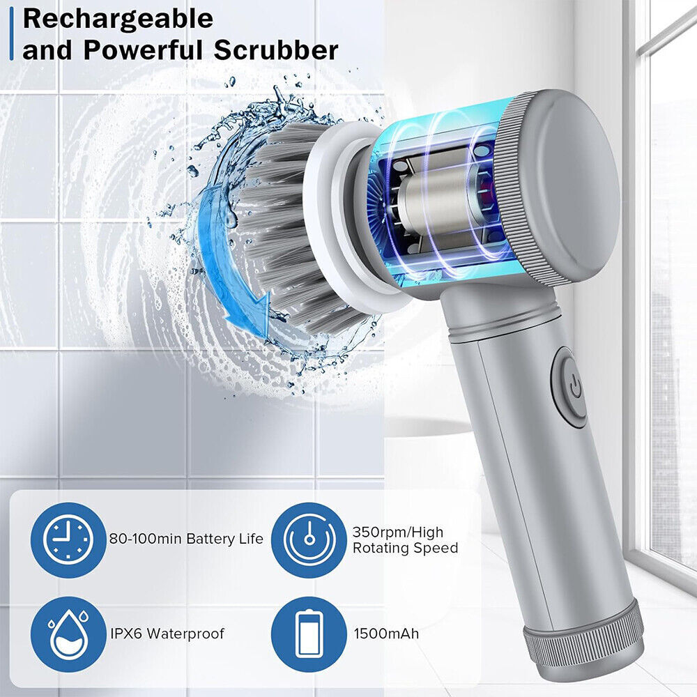 Rechargeable Electric Cordless Cleaning Brush Spin Scrubber Turbo Scrub UK NEW