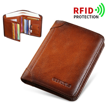 Mens Wallet Genuine Leather RFID Card Holders Cowhide Zip Coin Pocket Wallets For Men