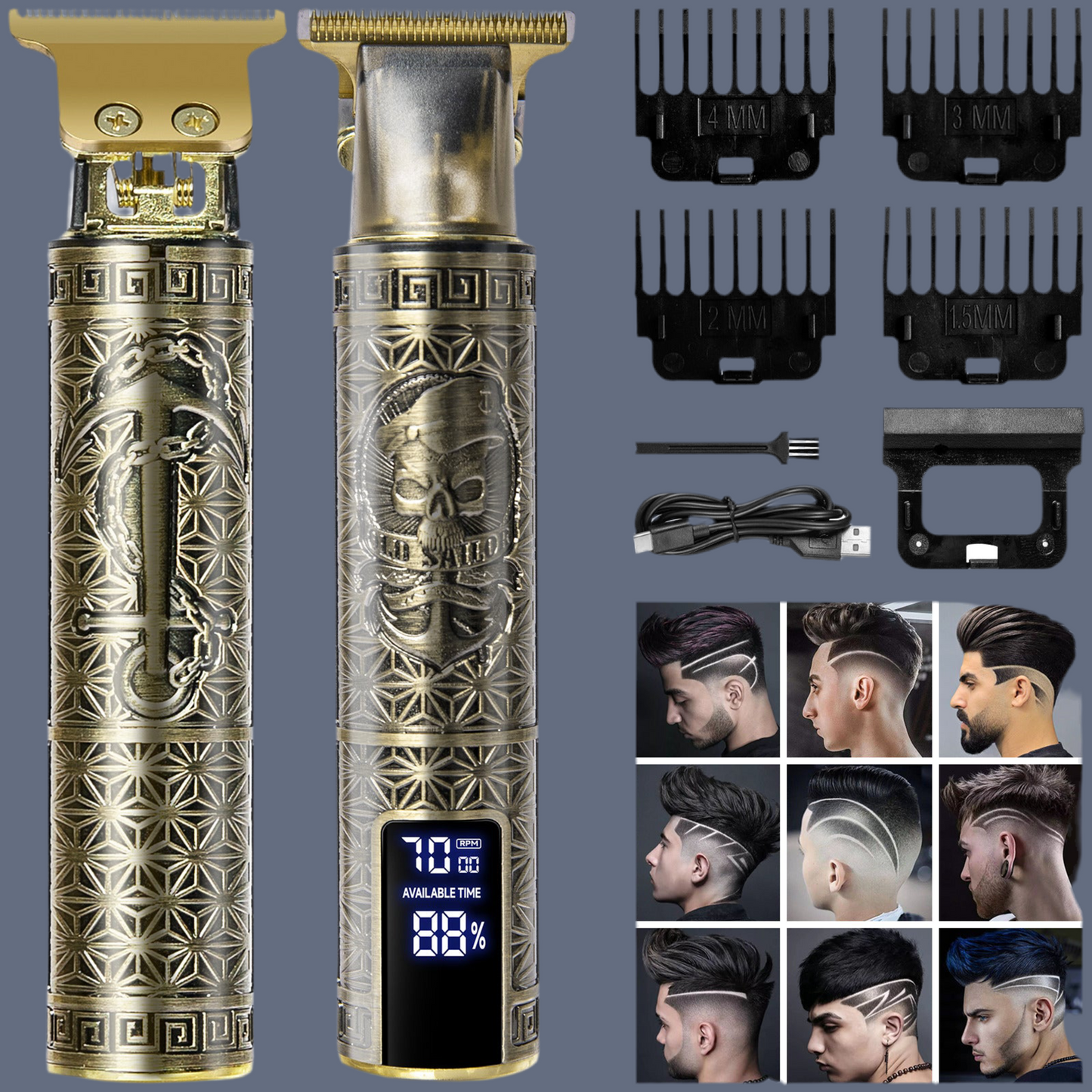 Professional Cordless Hair Trimmer for Men – T-Blade Beard & Hair Clipper with LED Display