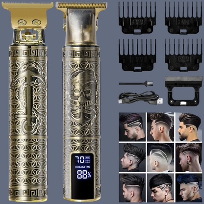 Professional Cordless Hair Trimmer for Men – T-Blade Beard & Hair Clipper with LED Display