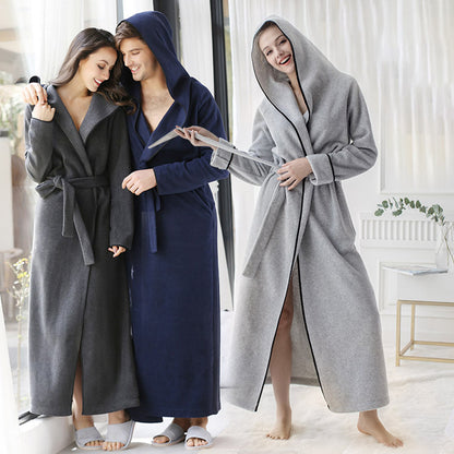 Men's And Women's Rabbit Hair Long Hooded Bathrobes Can Be Worn As Home Clothes