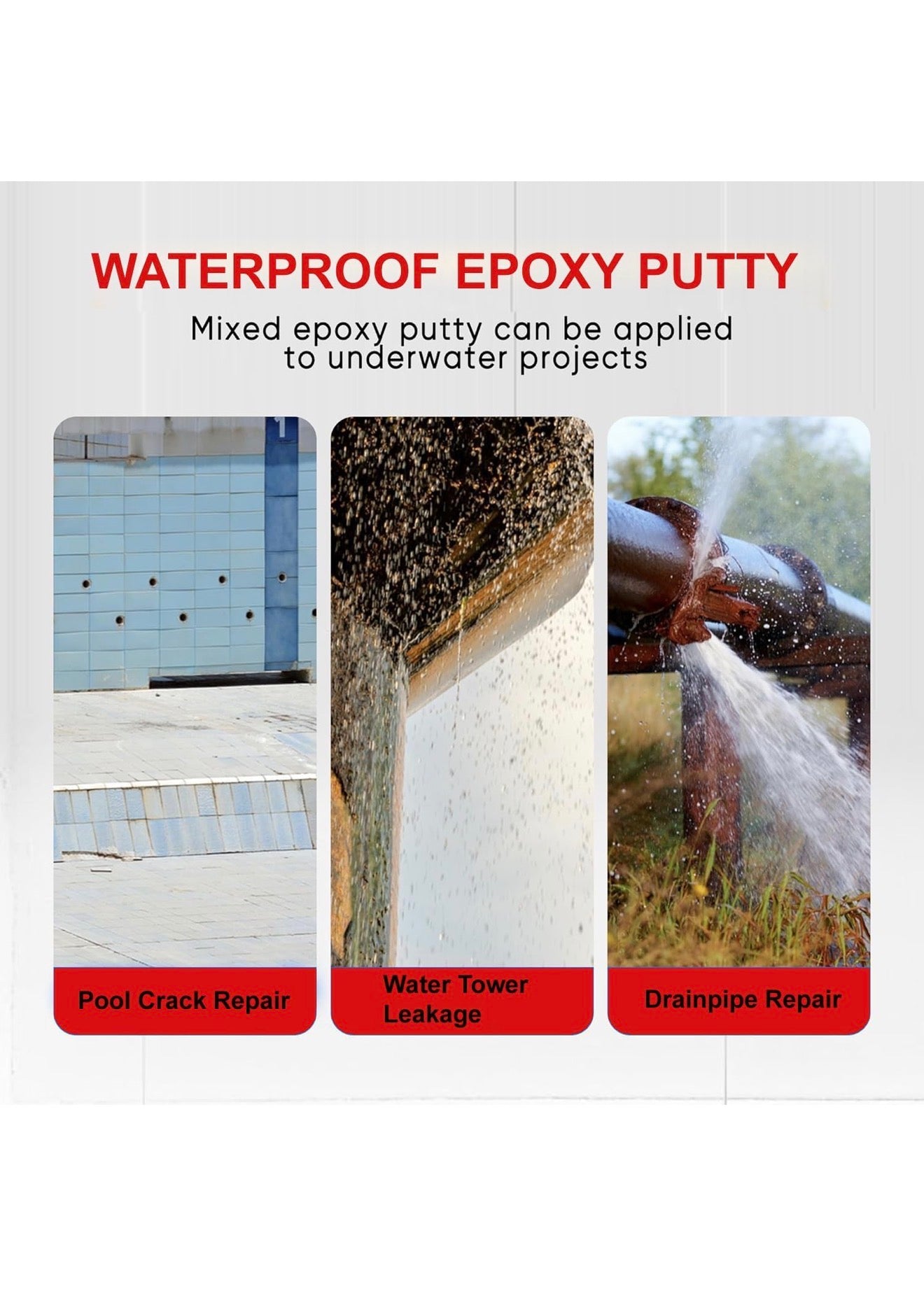 2 x Waterproof Epoxy Putty Sticks – Heavy duty Metals, Ceramics, Wood, Pipework Filler