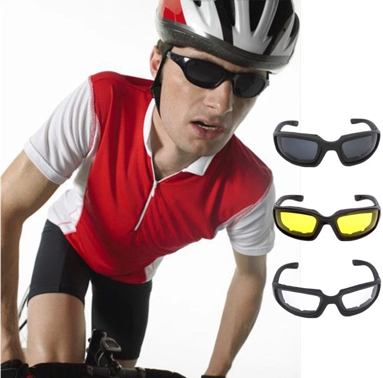 3 Pair of Motorcycle Sports Padded Biker Riding Glasses Wind Resistant Sunglasses