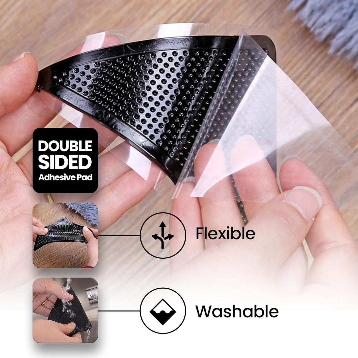 Rug Grippers Non Slip Carpet Mat Anti Curl Corner Grips Washable Reusable UK