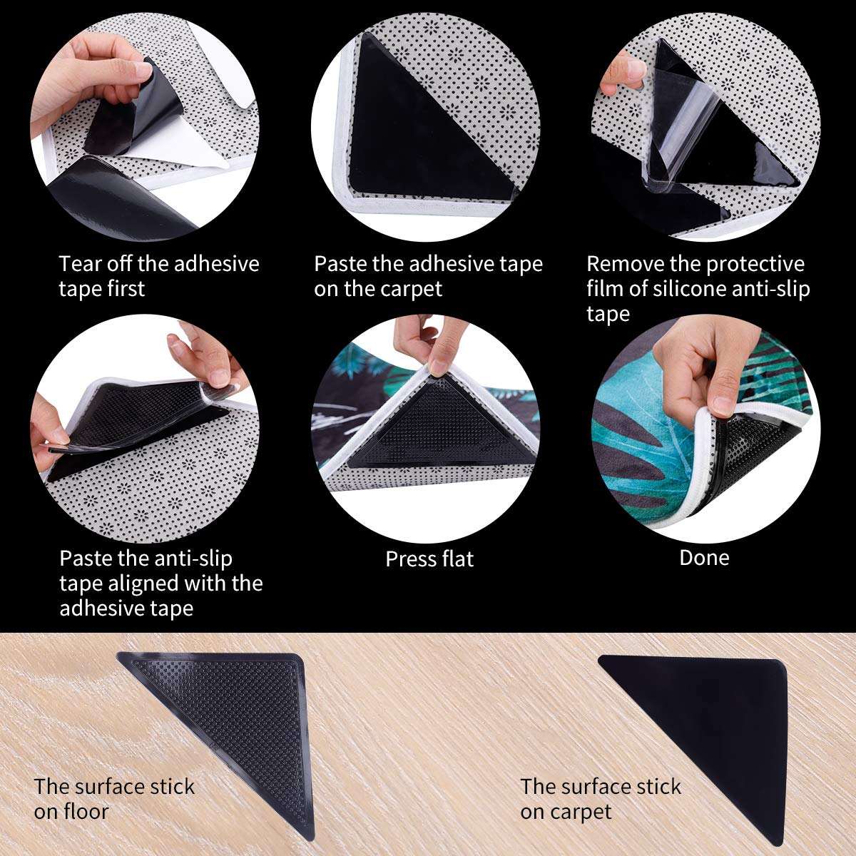 Rug Grippers Non Slip Carpet Mat Anti Curl Corner Grips Washable Reusable UK