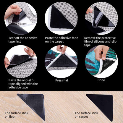 Rug Grippers Non Slip Carpet Mat Anti Curl Corner Grips Washable Reusable UK