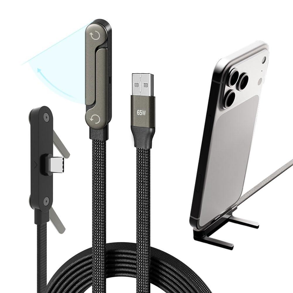 2-in-1 Invisible Holder Charger Cable–65W Fast Charging Cord with Phone Stand