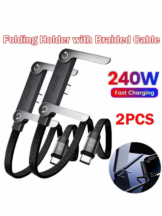2 X 2-in-1 240W Fast Charging Cord with Phone Stand Invisible Holder Charger Cable