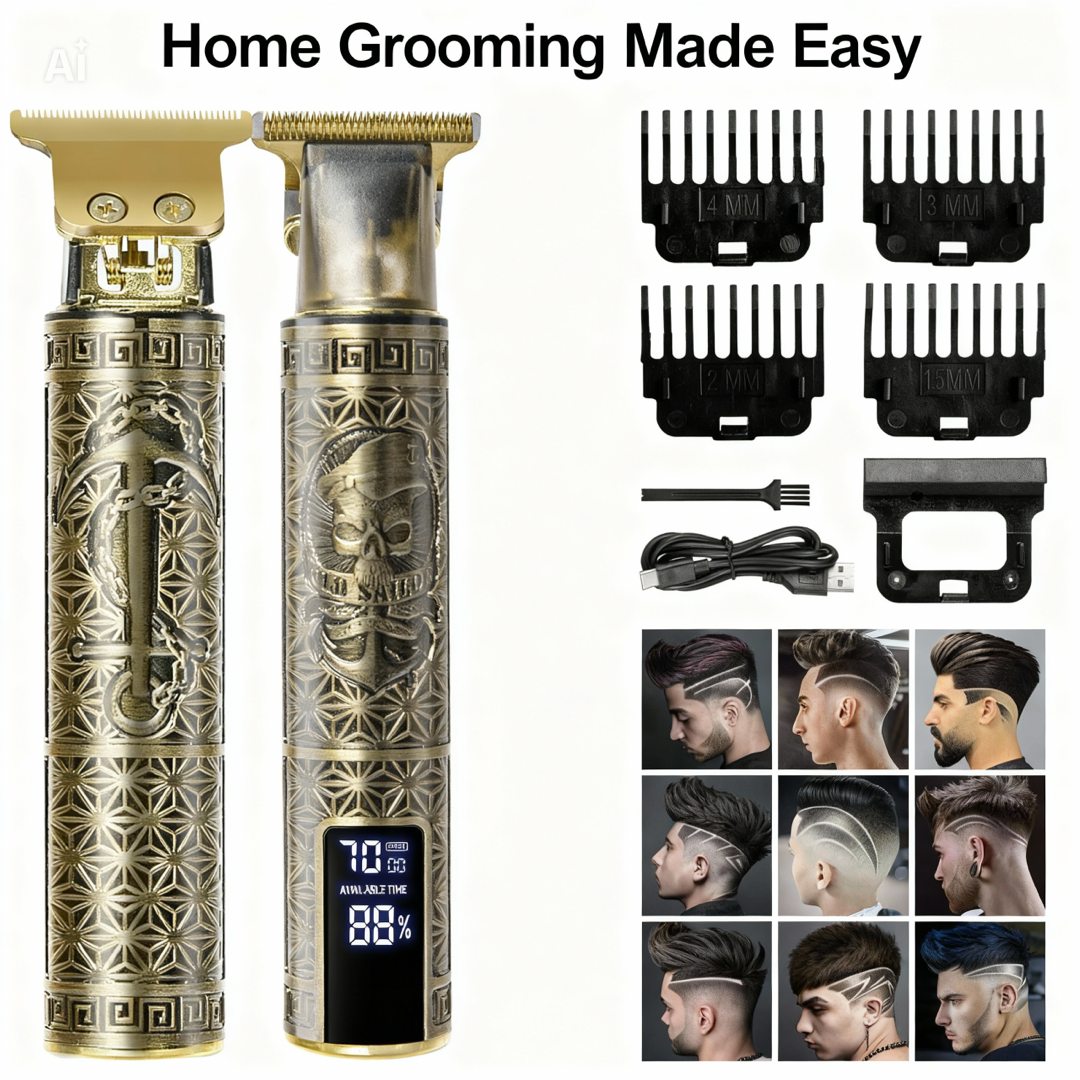 Professional Cordless Hair Trimmer for Men – T-Blade Beard & Hair Clipper with LED Display
