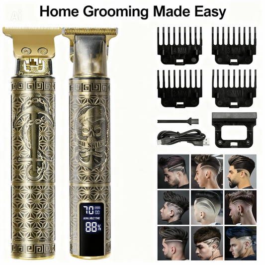 Professional Cordless Hair Trimmer for Men – T-Blade Beard & Hair Clipper with LED Display