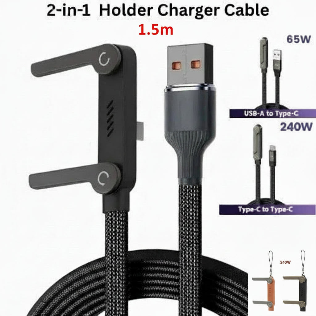 2-in-1 Invisible Holder Charger Cable–240W Fast Charging Cord with Phone Stand