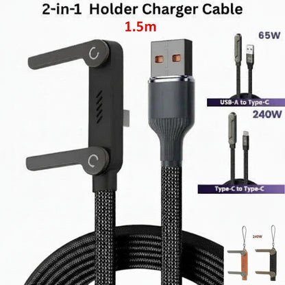 2-in-1 Invisible Holder Charger Cable–240W Fast Charging Cord with Phone Stand
