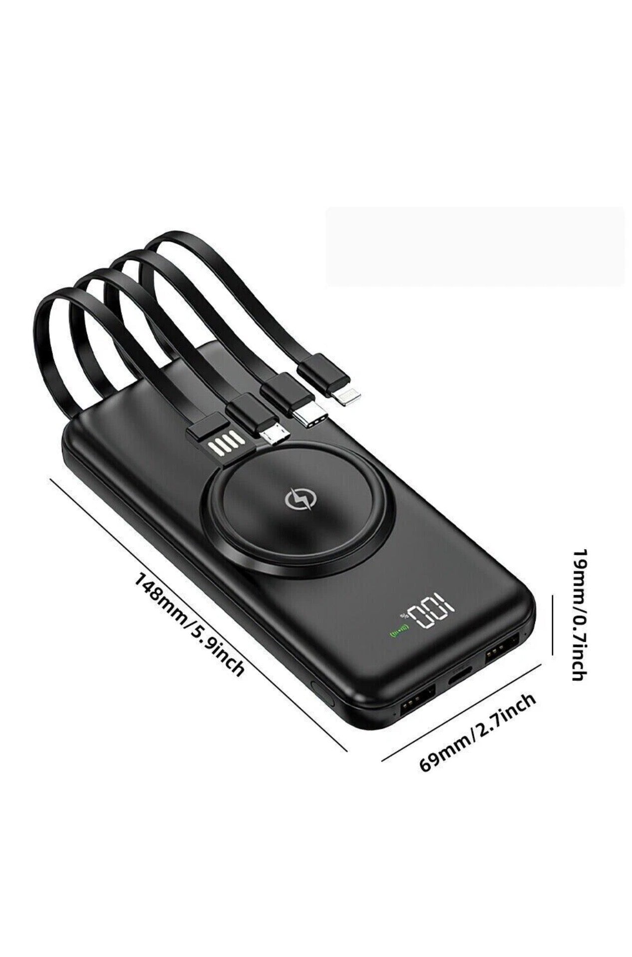 Wireless Power Bank with Built-In Cables & Wireless Charging – Fast Charging Portable Battery Pack