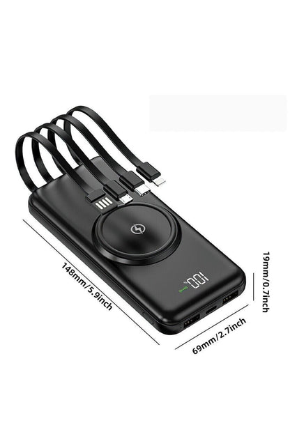 Wireless Power Bank with Built-In Cables & Wireless Charging – Fast Charging Portable Battery Pack