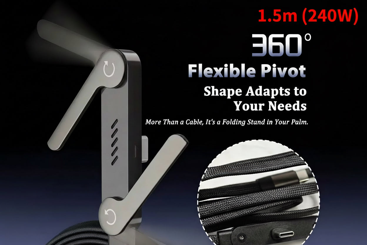 2-in-1 Invisible Holder Charger Cable–240W Fast Charging Cord with Phone Stand