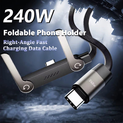 2-in-1 Invisible Holder Charger Cable–240W Fast Charging Cord with Phone Stand