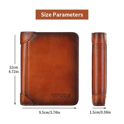 Mens Wallet Genuine Leather RFID Card Holders Cowhide Zip Coin Pocket Wallets For Men--Black