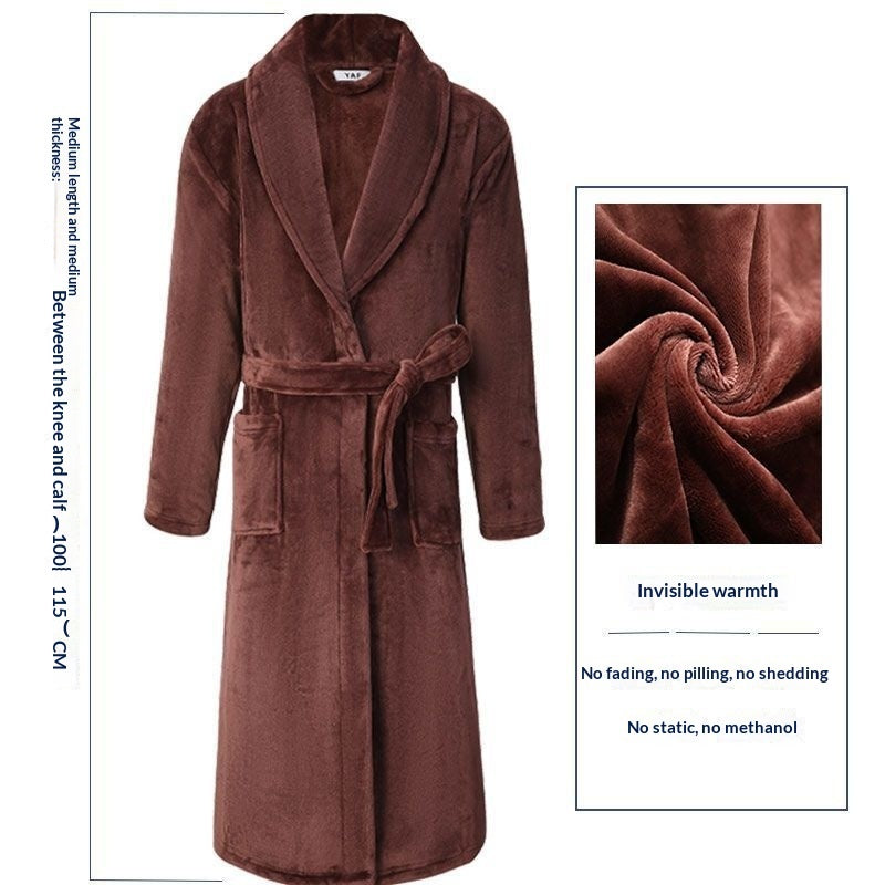 Men’s Winter Thermal Bathrobe – Thickened Coral Velvet Robe with Adjustable Belt