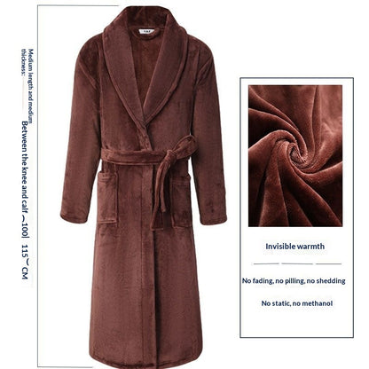 Men’s Winter Thermal Bathrobe – Thickened Coral Velvet Robe with Adjustable Belt