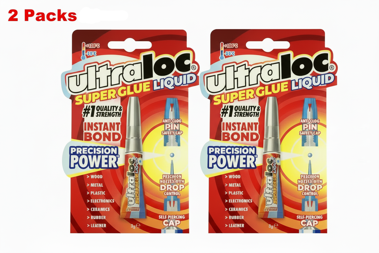 2 Packs x Ultraloc Super Glue Liquid 3g Precision Nozzle Anti-Clog Pin Instant Bond Adhesive