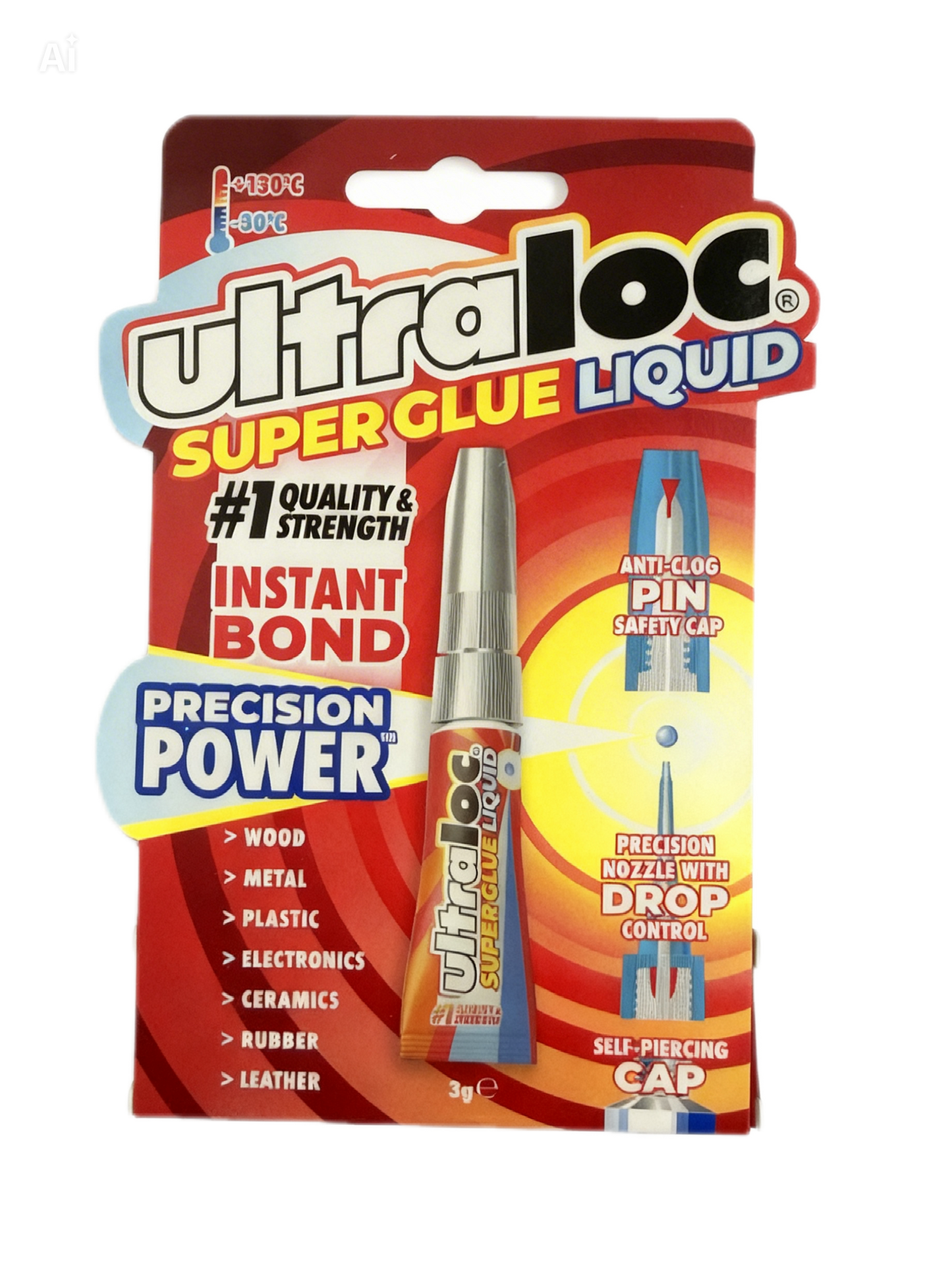 Ultraloc Super Glue Liquid 3g Precision Nozzle Anti-Clog Pin Instant Bond Adhesive