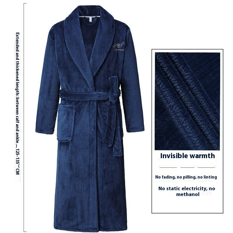 Men’s Winter Thermal Bathrobe – Thickened Coral Velvet Robe with Adjustable Belt
