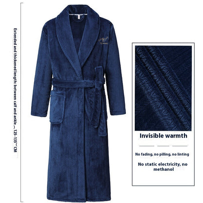 Men’s Winter Thermal Bathrobe – Thickened Coral Velvet Robe with Adjustable Belt