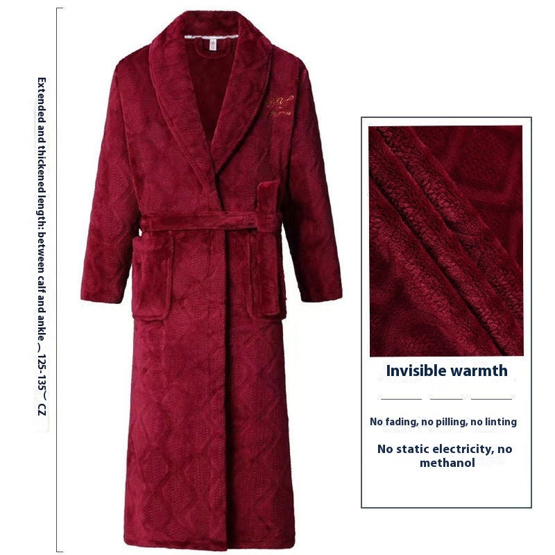 Men’s Winter Thermal Bathrobe – Thickened Coral Velvet Robe with Adjustable Belt