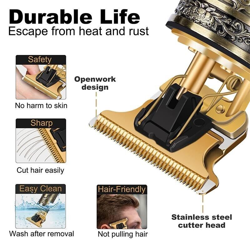 Professional Cordless Hair Trimmer for Men – T-Blade Beard & Hair Clipper with LED Display