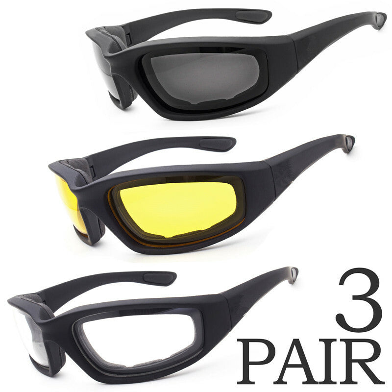 3 Pair of Motorcycle Sports Padded Biker Riding Glasses Wind Resistant Sunglasses