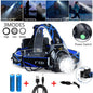 UK Rechargeable LED Headlamp  Head Torch Zoom Headlight Super Bright Flashlight 3 Modes Work Light With 2 Li-ion Batteries